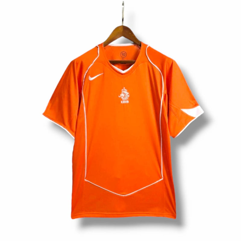 Camisa Retrô Seleção da Holanda I 2004 - Masculina Nike - Laranja com detalhes em branco