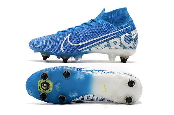 Chuteira Campo Nike Mercurial Superfly 7 Elite SG - PRO Anti Clog Azul/Branco - Cano Alto