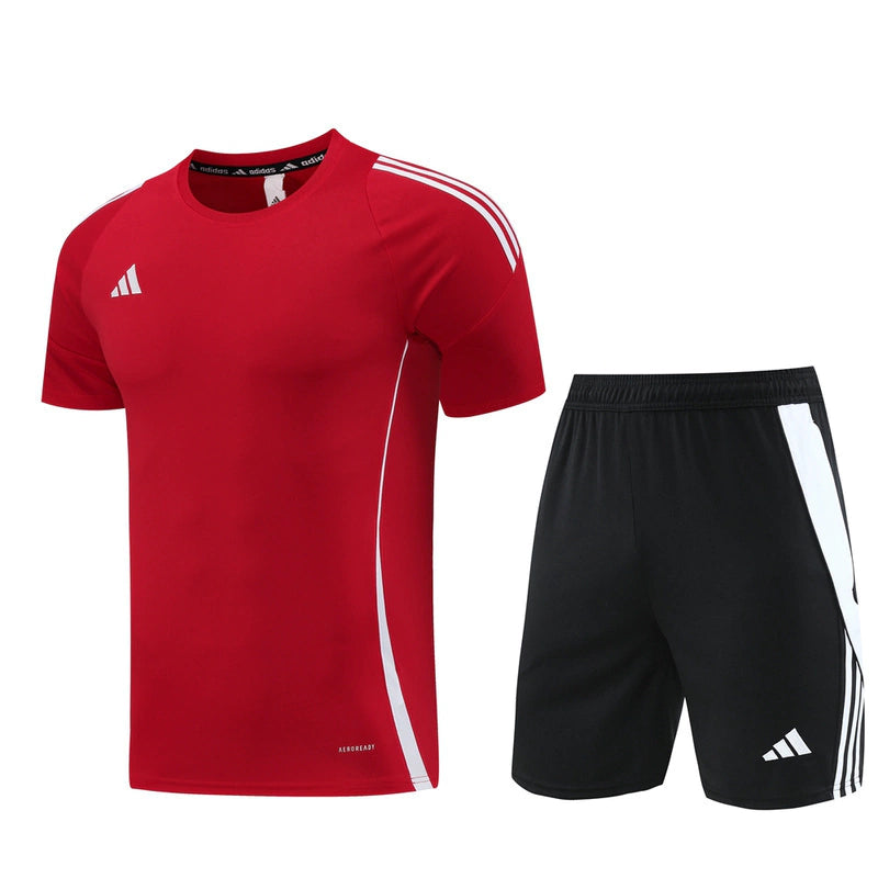 Kit Treino Adidas Climacool Masculino - Bermuda Preta e Camisa Vermelha