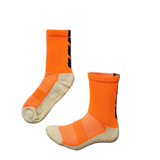 Meias Futebol Antiderrapante Cano Baixo - Laranja com detalhes no branco e preto