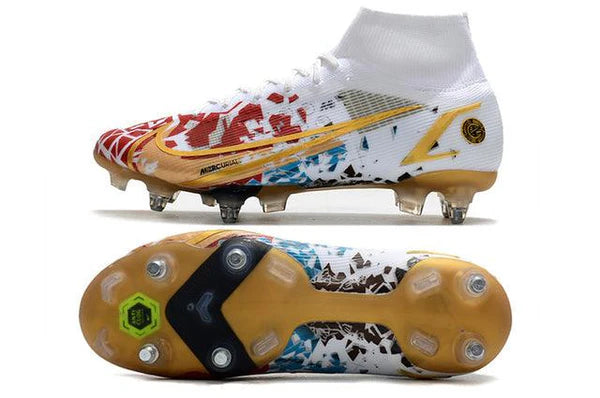 Chuteira Campo Nike Mercurial Superfly V||| Elite SG PRO Anti Clog White/Gold - Cano Alto