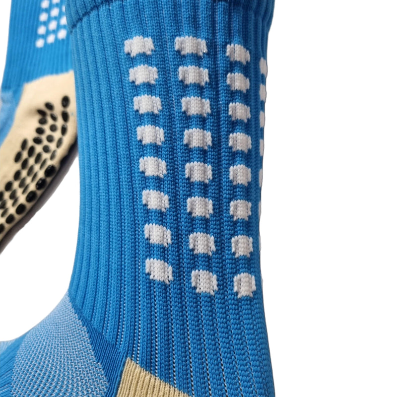 Meias Futebol Antiderrapante Cano Baixo - Azul com detalhes em branco e preto