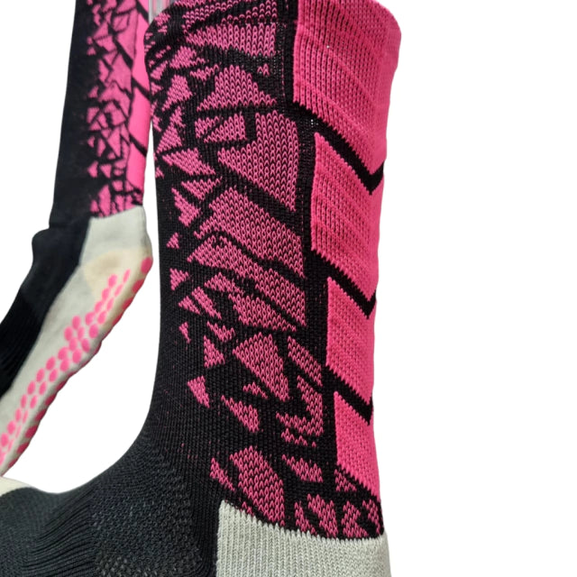 Meias Futebol Antiderrapante Cano Baixo - Preta com detalhes no rosa