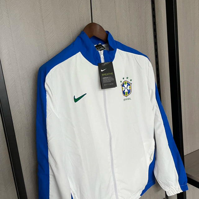 Blusa Corta Vento Seleção Brasil Unissex Retrô 1994 - Branco e Azul