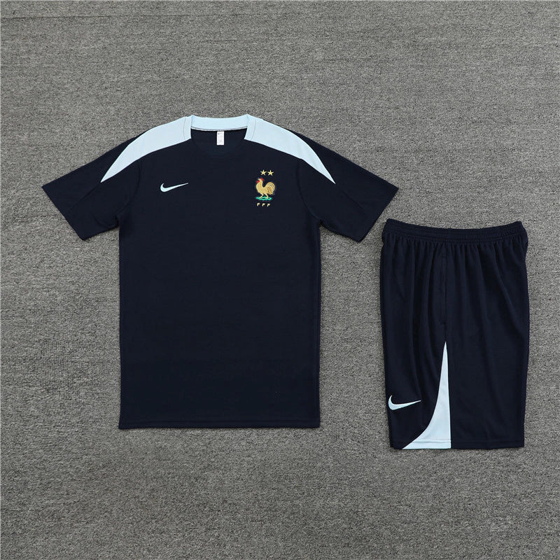 Kit Treino Seleção França Nike 24/25 Camisa e Bermuda Azul Marinho Masculino
