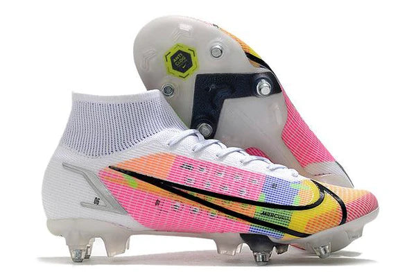 Chuteira Campo Nike Mercurial Superfly V||| Elite SG PRO Anti Clog Branco/Rosa - Cano Alto