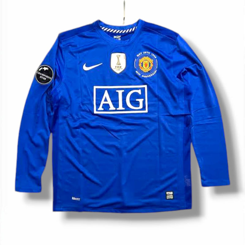 Camisa Manchester United 2008/09 Azul Manga Longa / RONALDO 7 + Patchs