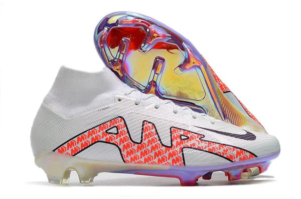 Chuteira Campo Nike Air Zoom Mercurial Superfly IX Elite FG Branco/ Laranja - Cano Alto