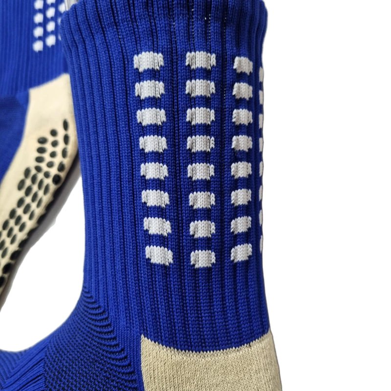 Meias Futebol Antiderrapante Cano Baixo - Azul escuro com bolhas em preto e no branco