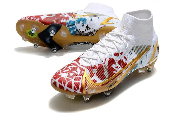 Chuteira Campo Nike Mercurial Superfly V||| Elite SG PRO Anti Clog White/Gold - Cano Alto