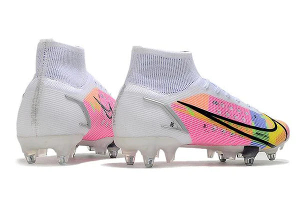 Chuteira Campo Nike Mercurial Superfly V||| Elite SG PRO Anti Clog Branco/Rosa - Cano Alto