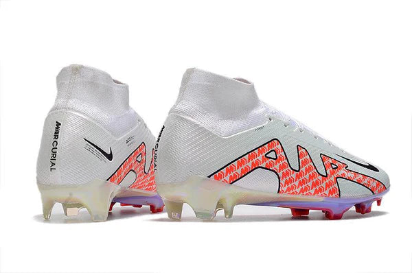 Chuteira Campo Nike Air Zoom Mercurial Superfly IX Elite FG Branco/ Laranja - Cano Alto