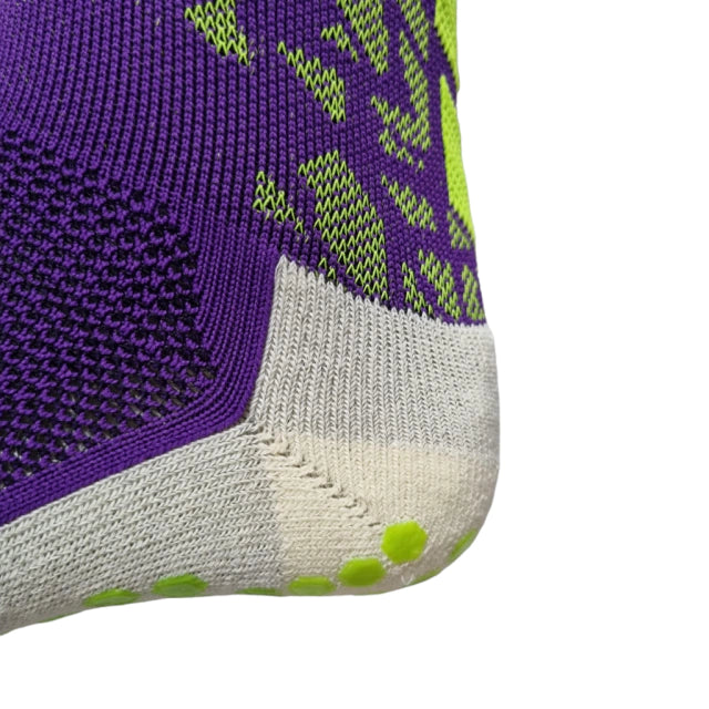Meias Futebol Antiderrapante Cano Baixo - Roxo com detalhes no ver limão e branco
