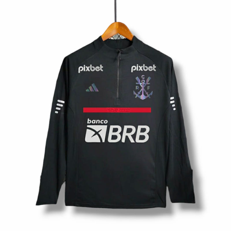 Camisa Flamengo 2023/24 Black Refletida Manga Longa + Patrocinadores