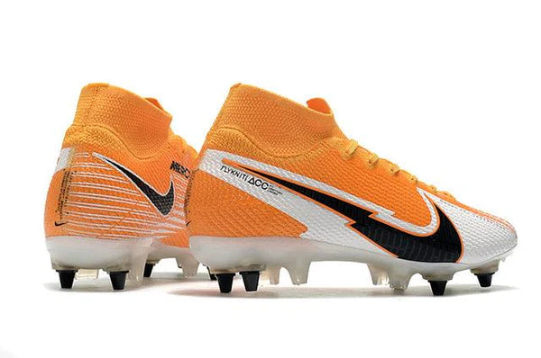 Chuteira Campo Nike Mercurial Superfly 7 Elite SG - PRO Anti Clog Branco e Laranja - Cano Alto