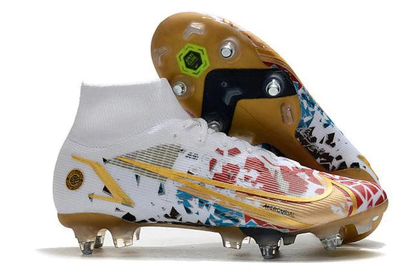 Chuteira Campo Nike Mercurial Superfly V||| Elite SG PRO Anti Clog White/Gold - Cano Alto