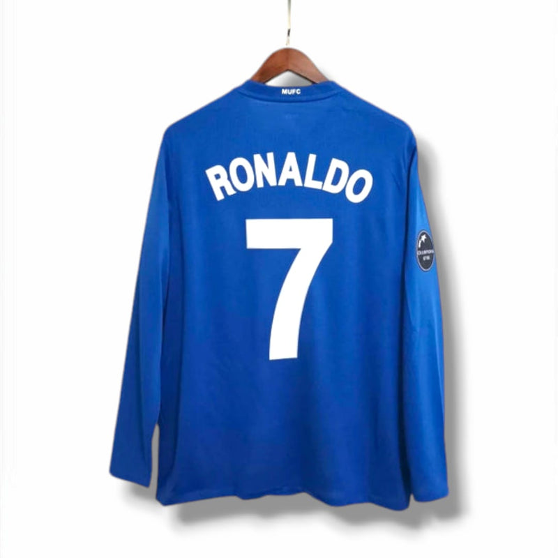 Camisa Manchester United 2008/09 Azul Manga Longa / RONALDO 7 + Patchs