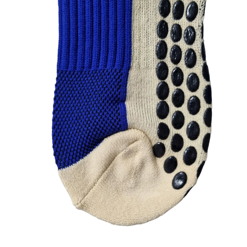 Meias Futebol Antiderrapante Cano Baixo - Azul escuro com bolhas em preto e no branco