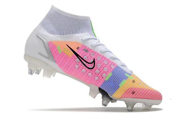 Chuteira Campo Nike Mercurial Superfly V||| Elite SG PRO Anti Clog Branco/Rosa - Cano Alto
