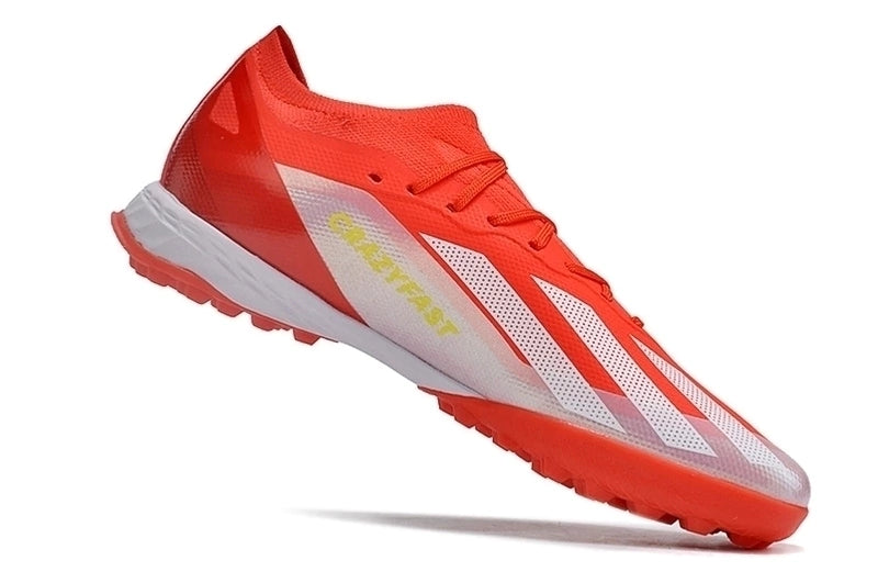 CHUTEIRA SOCIETY ADIDAS X CRAZYFAST TF -VERMELHO COM DETALHES EM BRANCO
