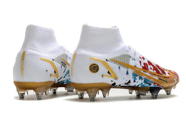 Chuteira Campo Nike Mercurial Superfly V||| Elite SG PRO Anti Clog White/Gold - Cano Alto