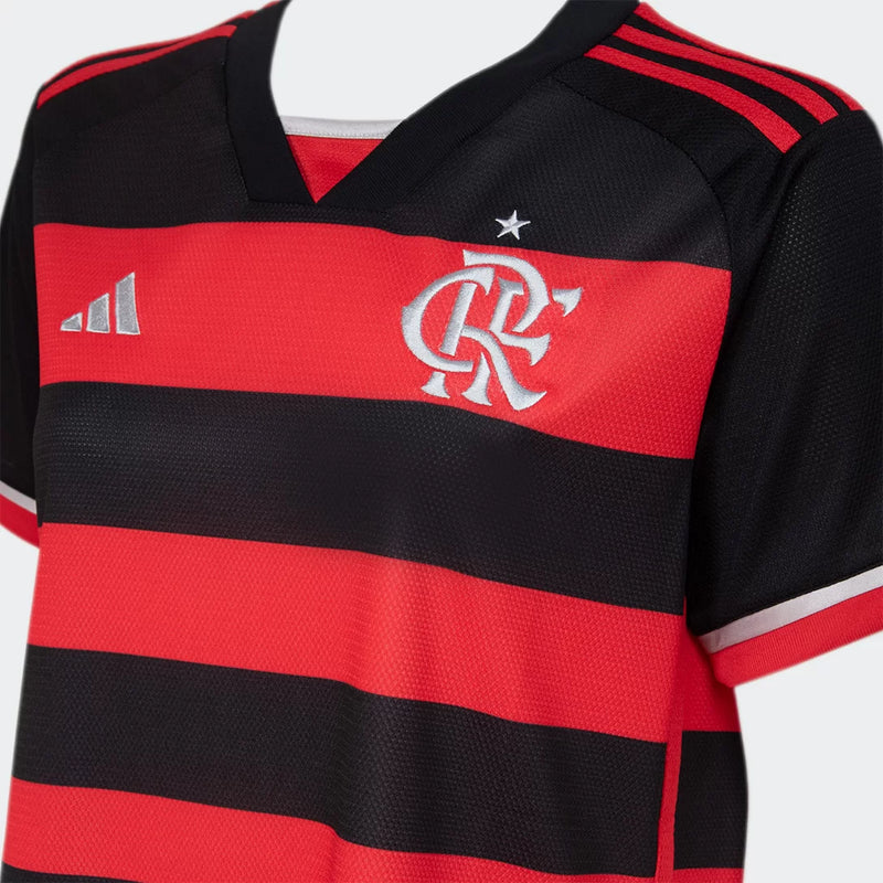 Camisa Flamengo I 2024/25  Torcedor Adidas Feminina - Vermelho+Preto