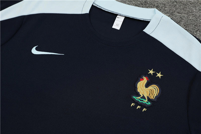 Kit Treino Seleção França Nike 24/25 Camisa e Bermuda Azul Marinho Masculino