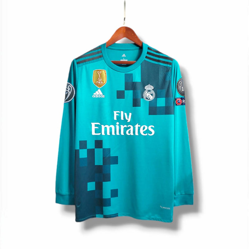 Camisa Real Madrid 2017/18 Manga Longa + Patchs- Adidas Torcedor Masculina Azul