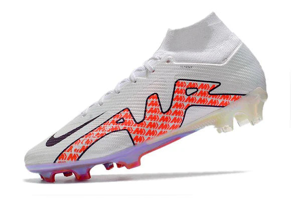 Chuteira Campo Nike Air Zoom Mercurial Superfly IX Elite FG Branco/ Laranja - Cano Alto