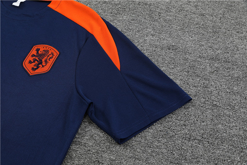 Kit Treino Seleção Holanda Nike 24/25 Camisa e Bermuda Azul Marinho e Laranja Masculino