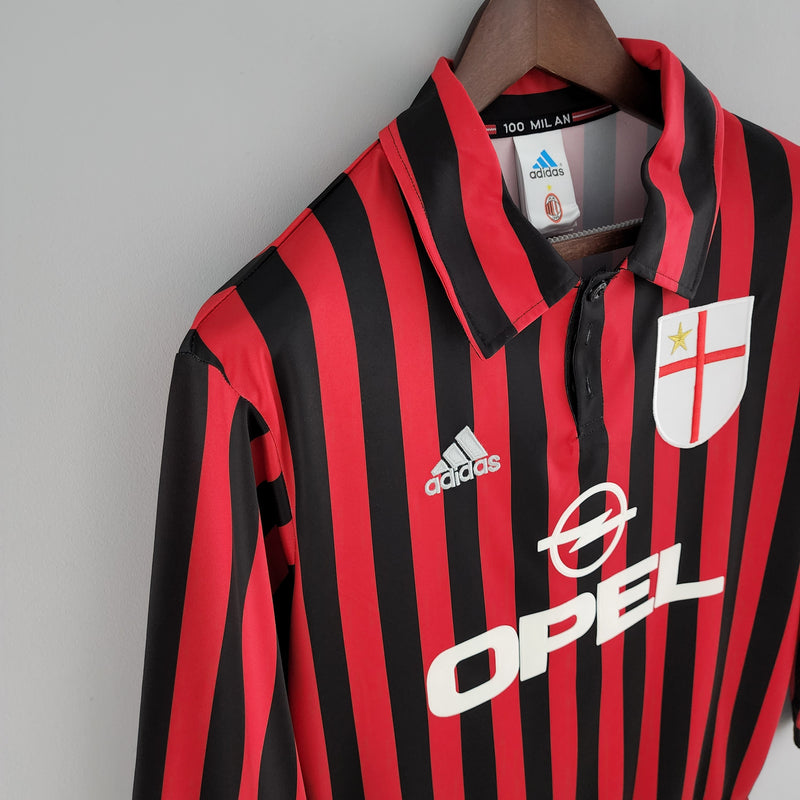 Camisa AC Milan 1999/00 Manga Longa Retrô Home
