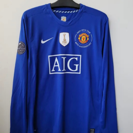 Camisa Manchester United 2008/09 Azul Manga Longa / RONALDO 7 + Patchs