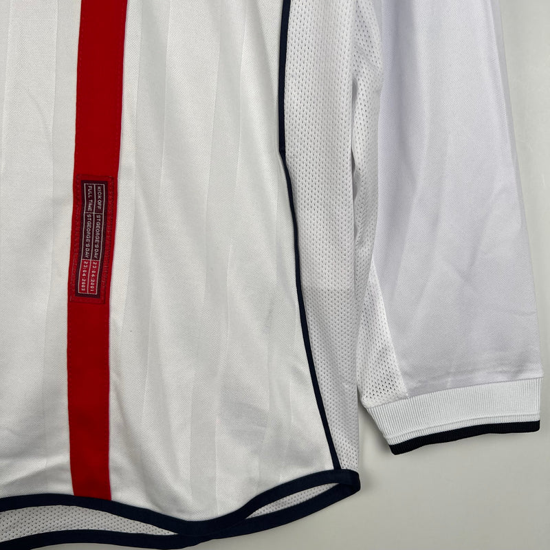 Camisa Inglaterra 2002 Manga Longa Retrô