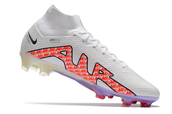 Chuteira Campo Nike Air Zoom Mercurial Superfly IX Elite FG Branco/ Laranja - Cano Alto