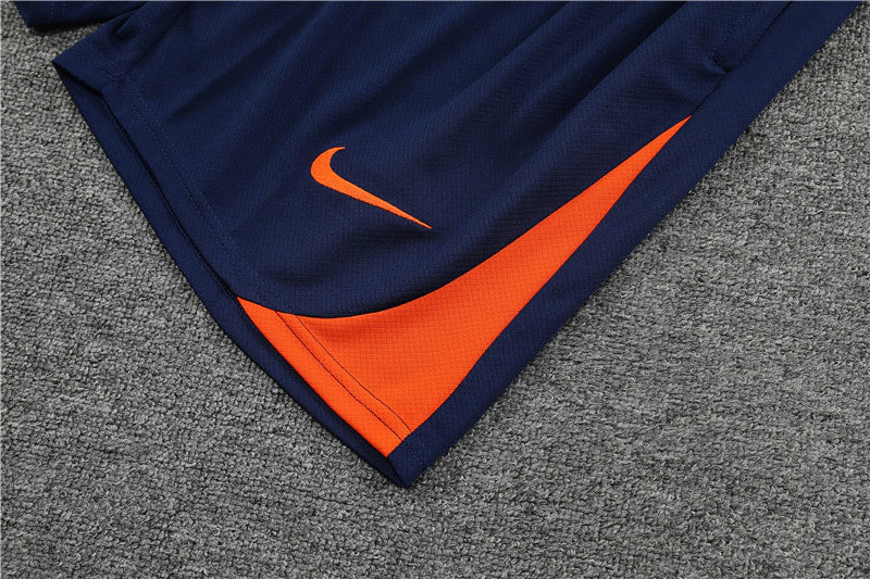 Kit Treino Seleção Holanda Nike 24/25 Camisa e Bermuda Azul Marinho e Laranja Masculino