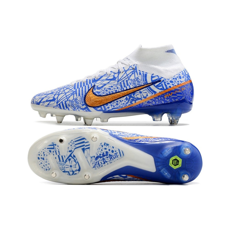 Chuteira de Campo NIKE Air Zoom Mercurial Superfly 9 Elite SG Anti-Clog Azul CR7 - CANO ALTO