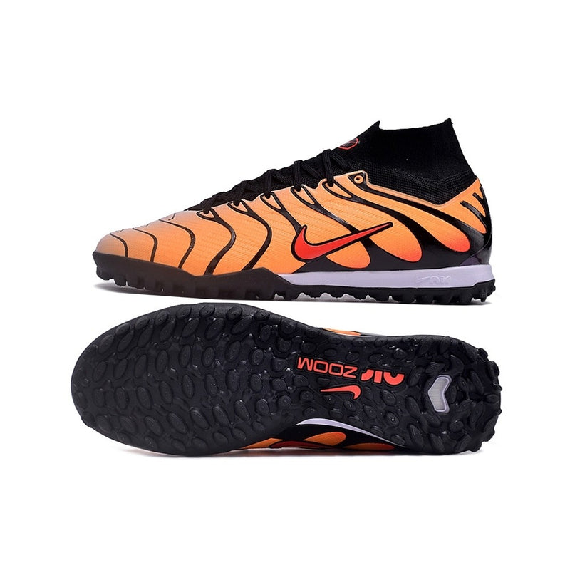 Chuteira NIKE Air Zoom Mercurial Superfly 9 Elite Society TN Laranja/Preto - CANO ALTO